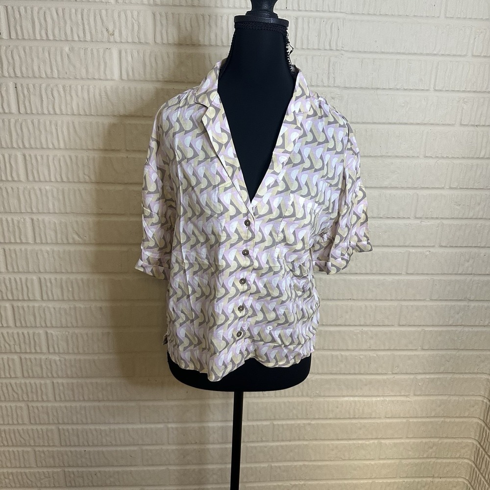 Prana Iguala Willon Retro Geo Button Up Shirt Lightweight 100% Modal Womens Sz S